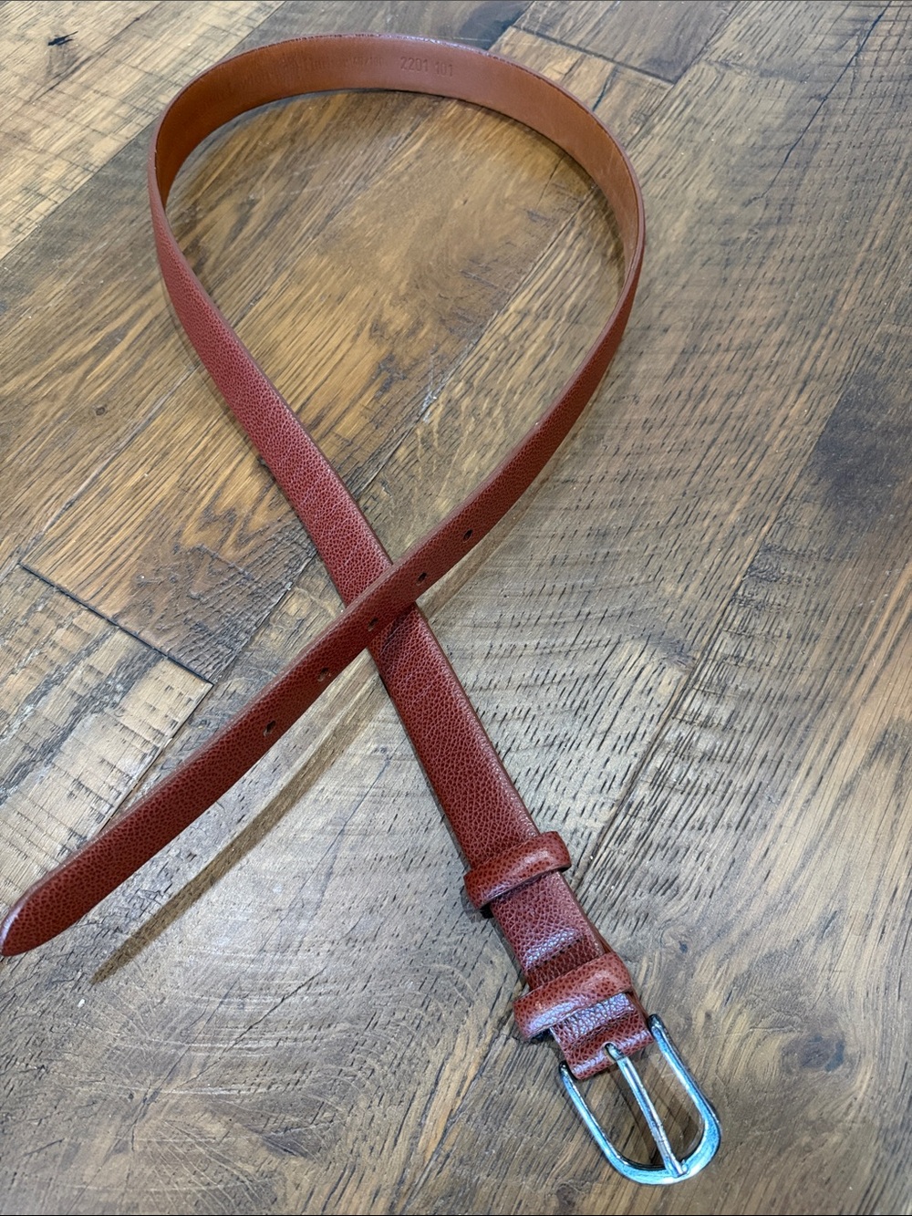 Men's Pebbled Leather Belt in Chestnut with Polished Silver Buckle